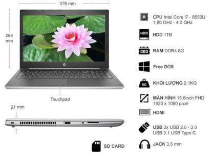 Laptop HP Probook 450 G5 (Intel Core i5-8250U/ Ram 8GB DDR4/ SSD 256GB/ 15.6" FHD)