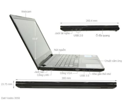 Laptop Dell Vostro 3559 (Intel Core i5-6200U/ Ram 8GB/ SSD 256GB/ VGA 2G/ 15.6" Full HD)