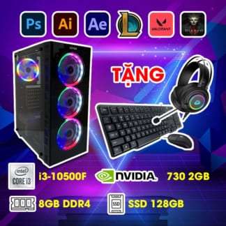 Máy tính Gaming-Đồ họa H410-CPU Intel Core i3-10500F-VGA GT 730 2GB-RAM 8GB-SSD 128GB-Nguồn X350