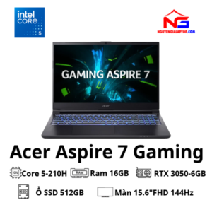 Laptop Acer Aspire Gaming 7 A715 59G 53GZ (Chip Intel Core 5 210H/ 16GB/ Ổ  512GB SSD NVMe/ Card Đồ Họa Rời RTX 3050 6Gb/ Màn 15.6 inch FHD/ Màn 15.6 inchs 144Hz/ Win11/ Black/ Vỏ nhôm/ 2Y)